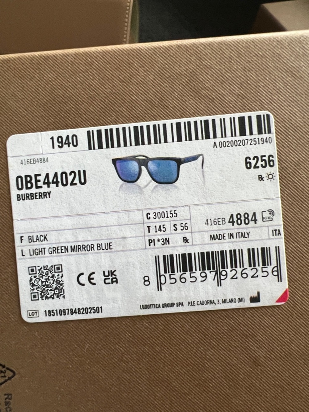 Burberry Black Sunglasses with Blue Temple Branding - Picture 3 of 3